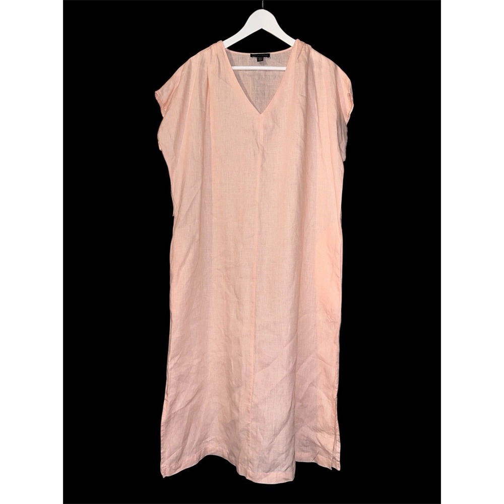 Saks Fifth Avenue Linen Shift Dress Pink Sz XL Beach Quiet Luxury Pockets Belt